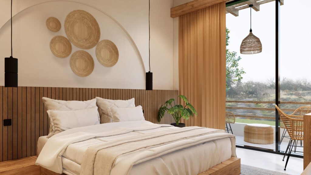Cozy bedroom with nature view