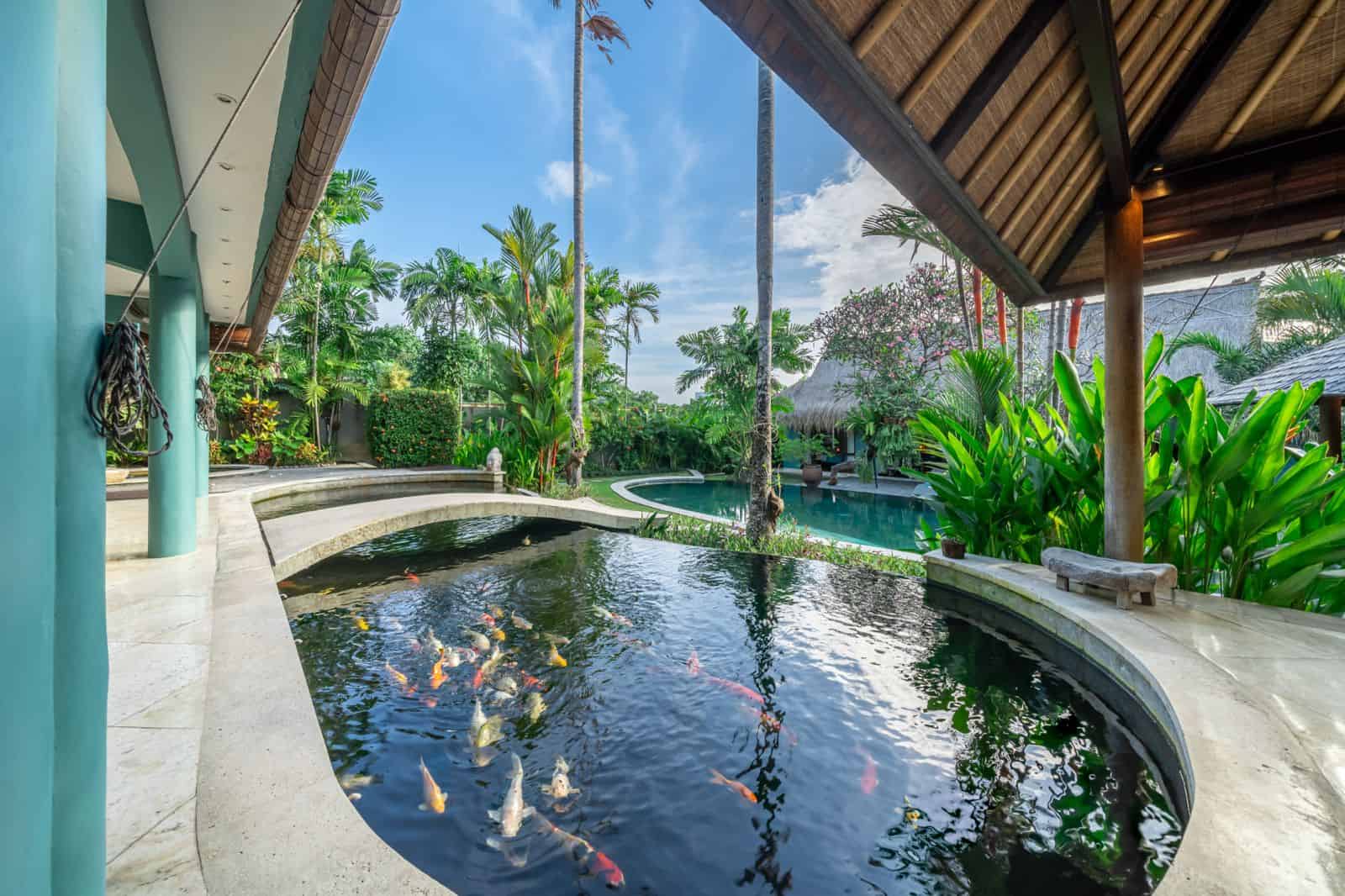 Tropical villa with koi pond and pool