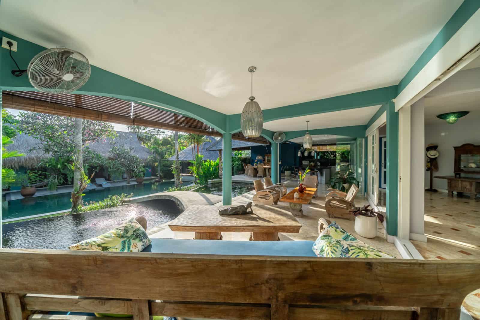 Open patio with pool and garden view