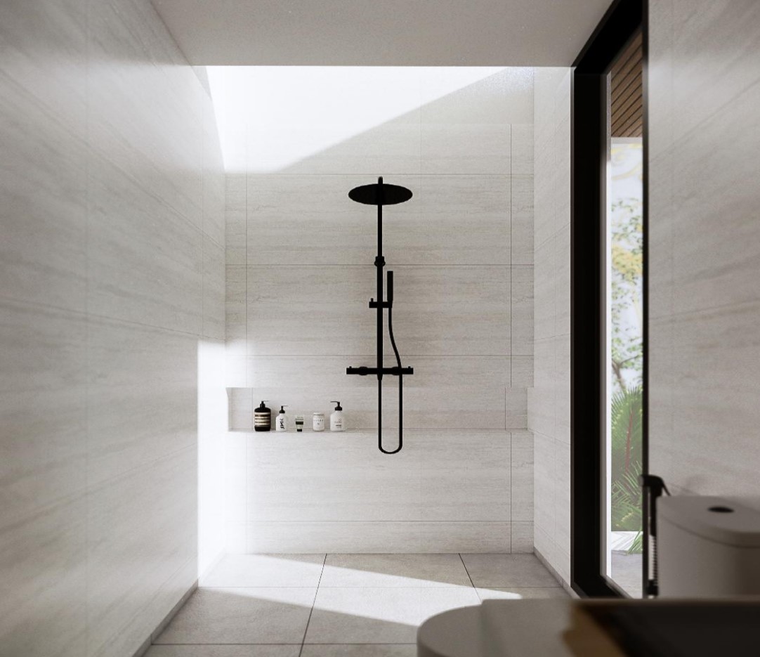 Modern shower with minimalist design in bathroom