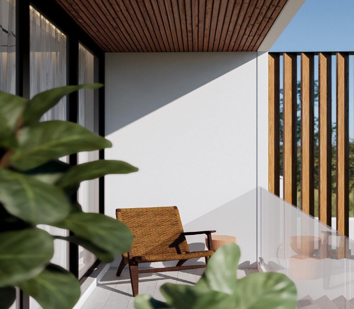 Modern patio with chair and plants