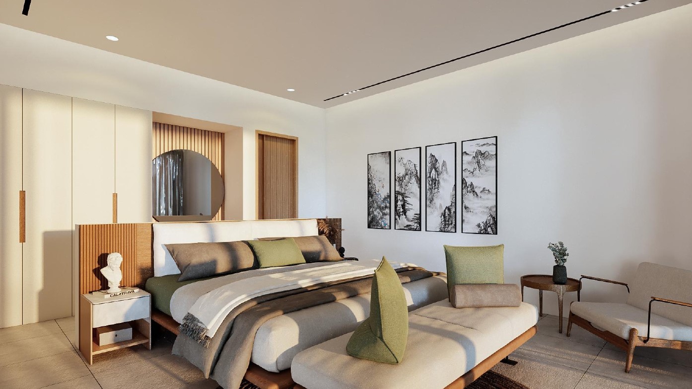 Modern bedroom with art and elegant decor