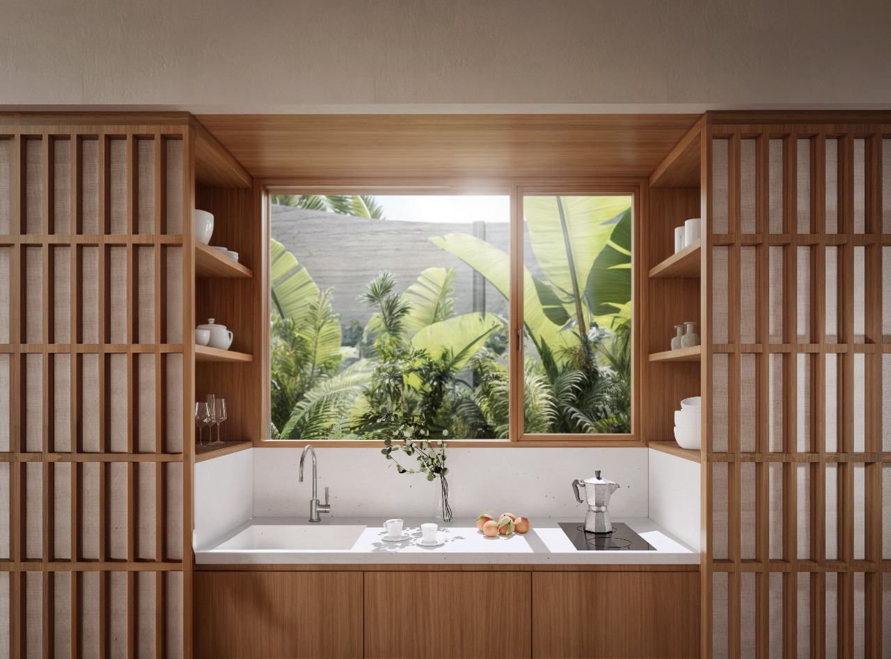 Modern kitchen with garden view