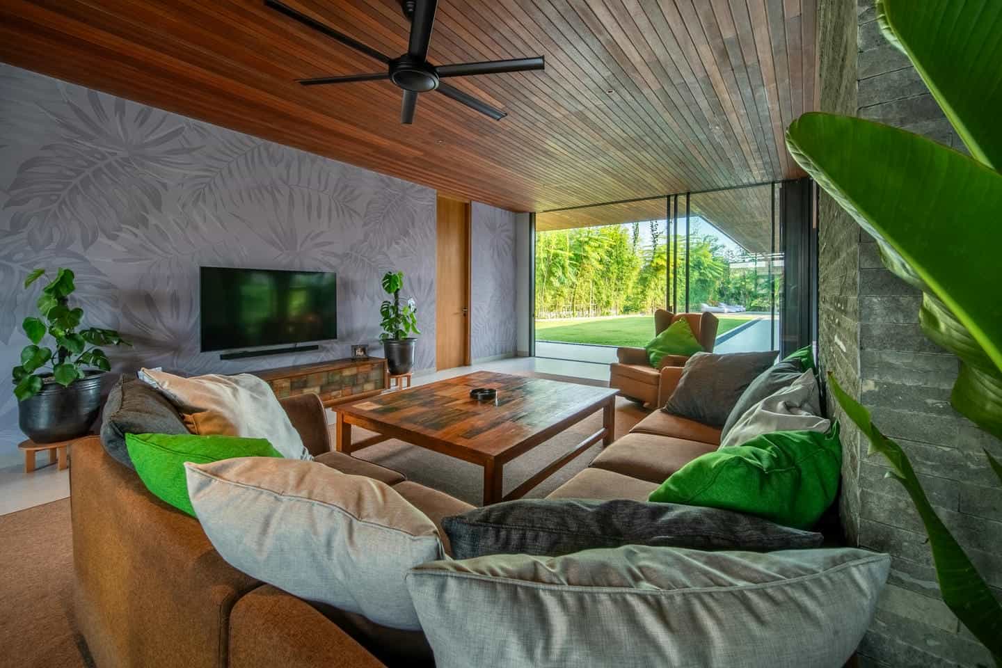 Modern living room with garden view