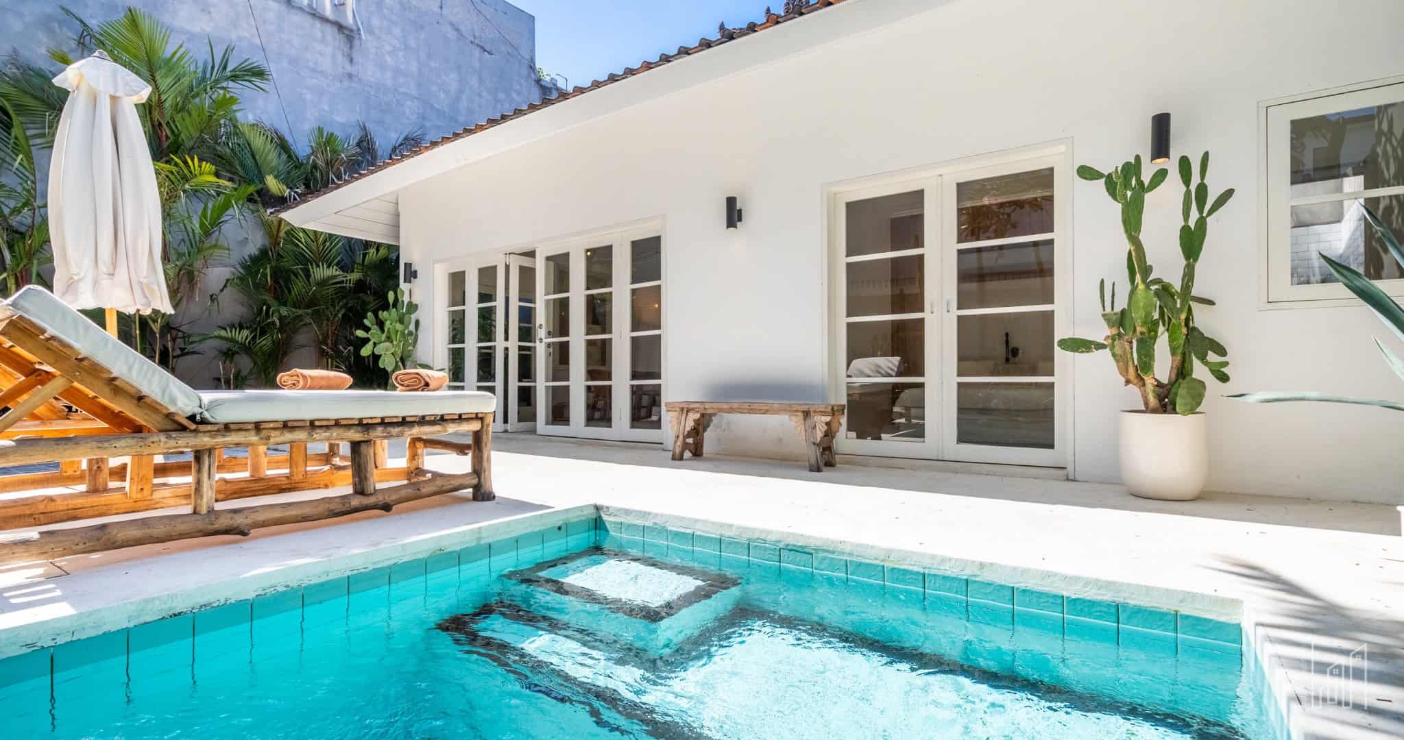 Modern house with pool and patio area