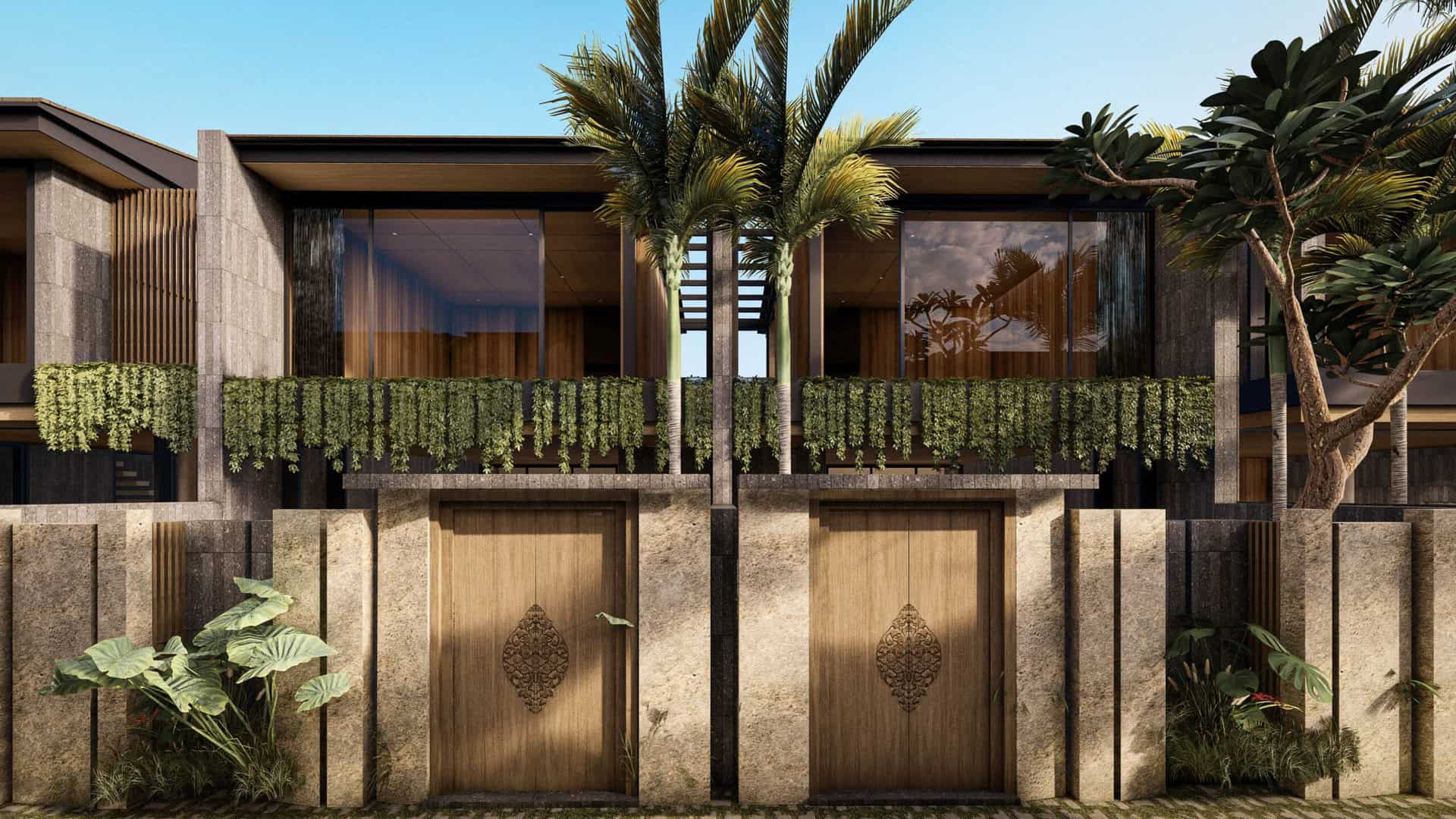Modern villa with plants and large windows