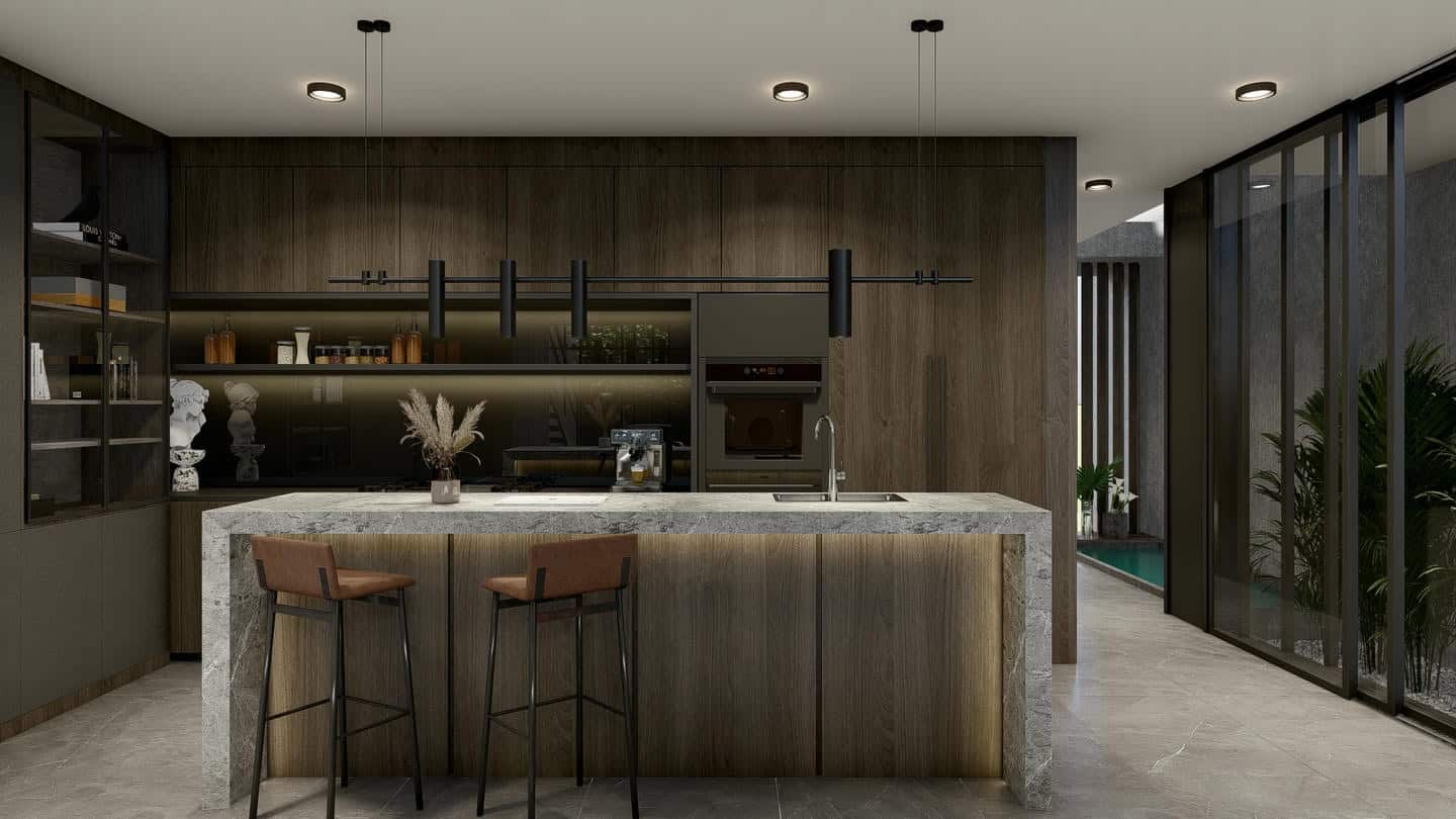 Modern kitchen with island and bar stools
