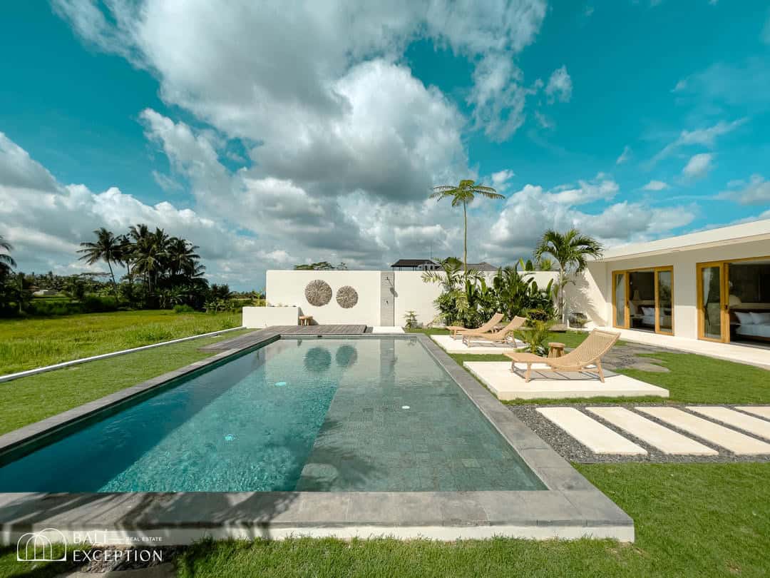 Luxury villa with pool and garden view.