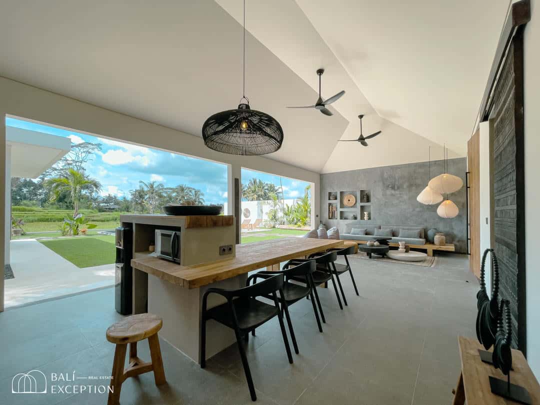 Modern living room with garden view and decor