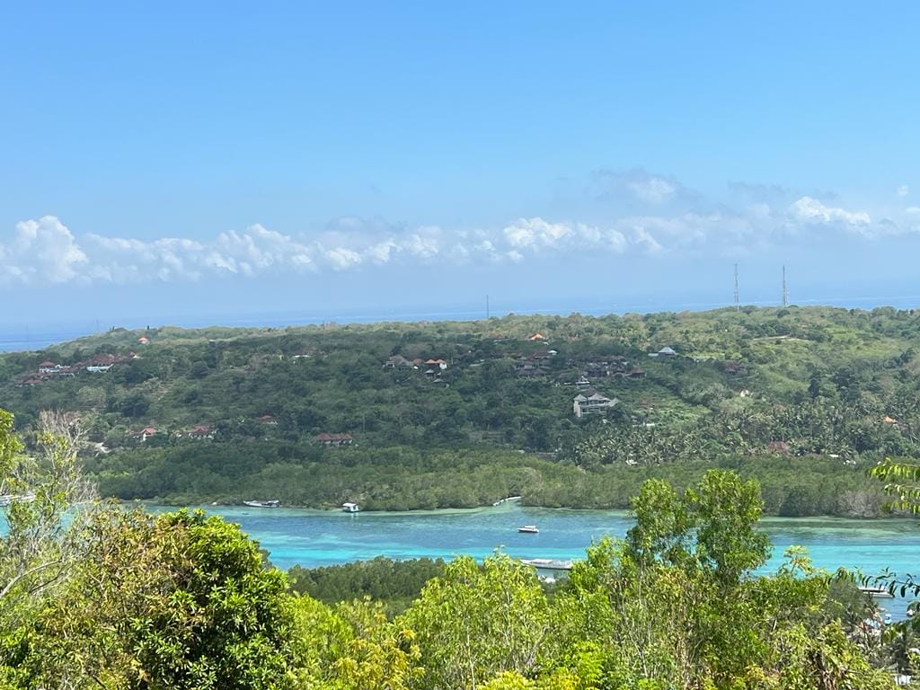 Tropical island view with ocean and hills