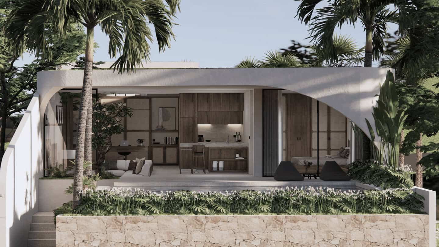 Modern open-home with tropical garden view.