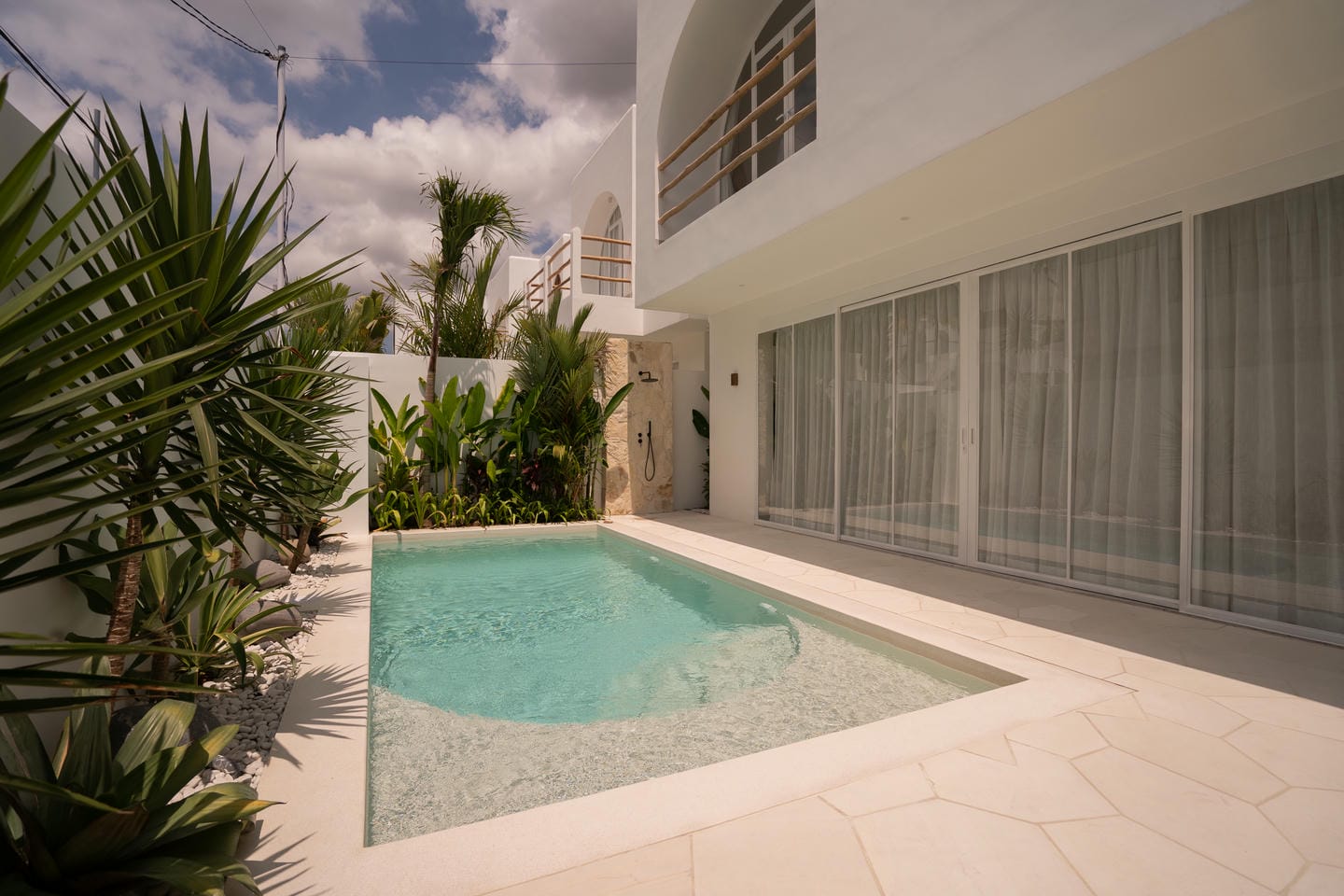 Modern house with a small pool and plants