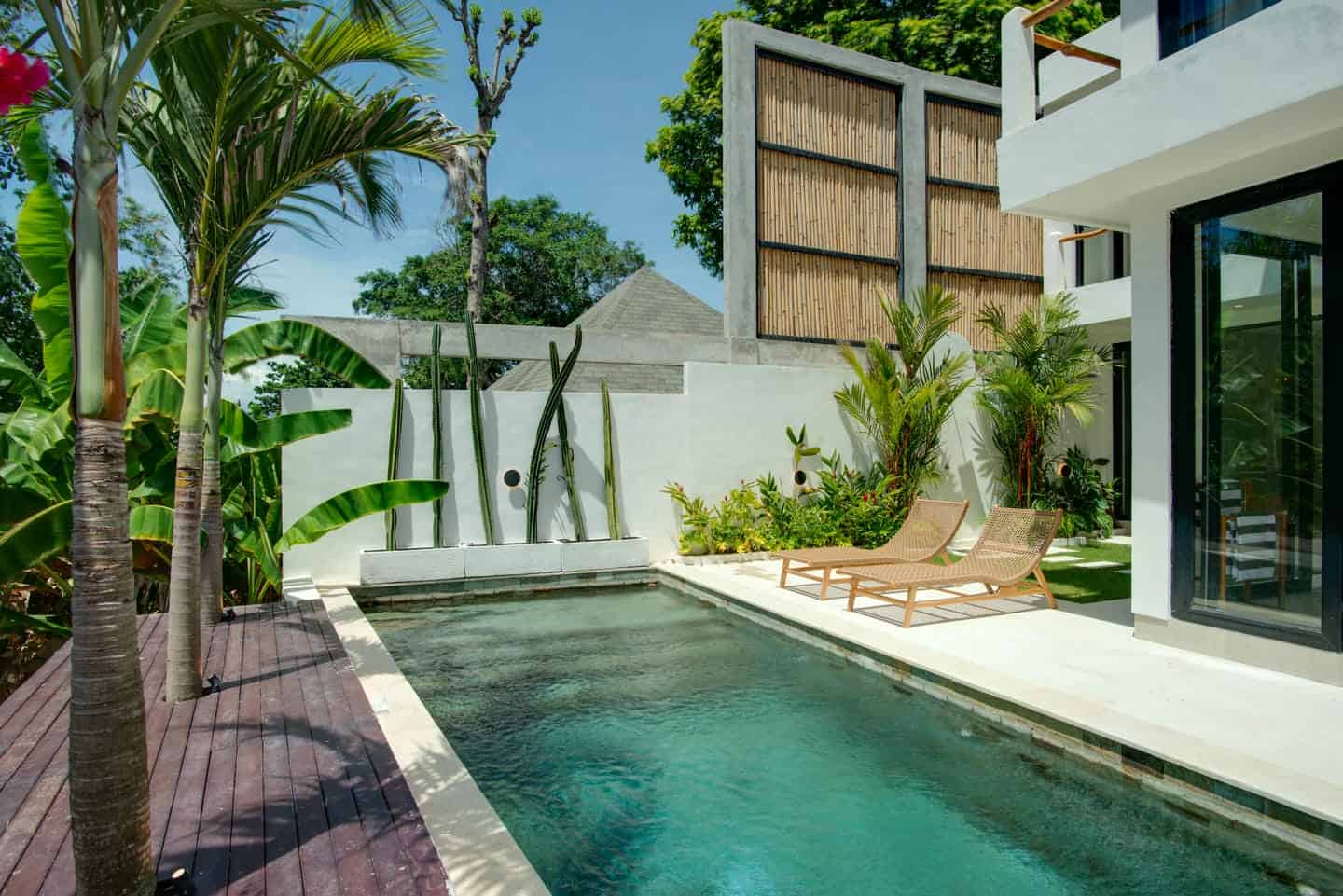 Modern villa with pool and lush garden