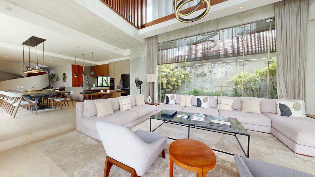 Spacious modern living room with large windows