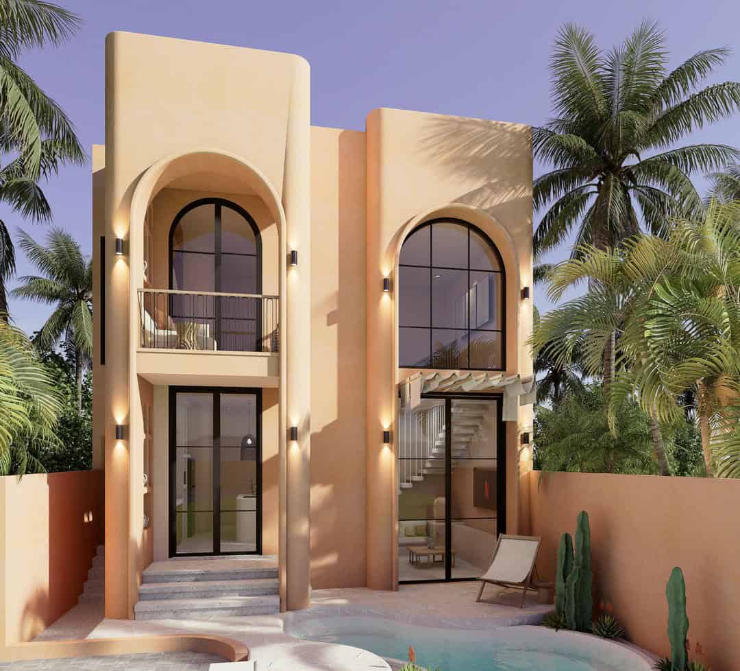 Modern villa with pool and palm trees