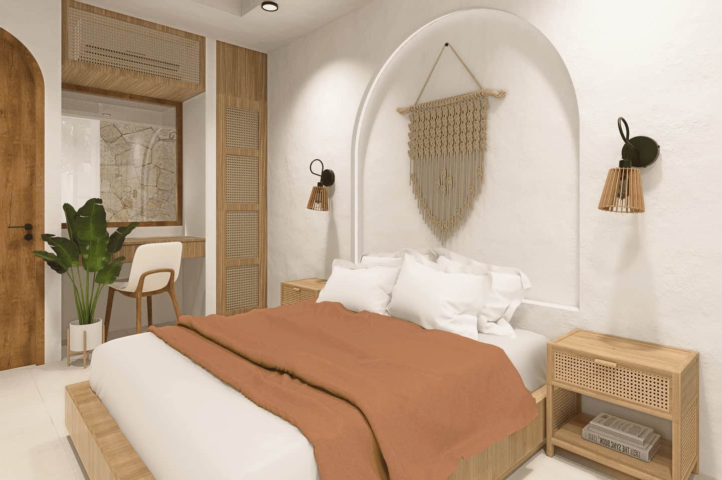Modern bedroom with natural decor elements