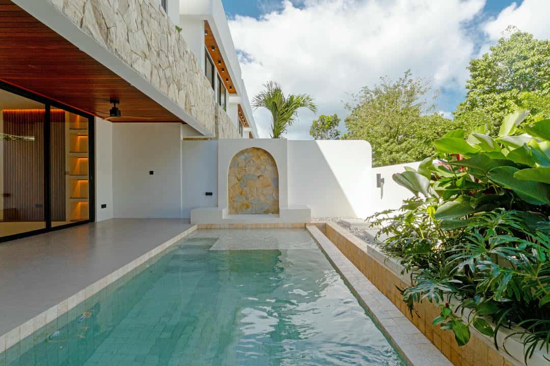 Modern house with pool and lush garden